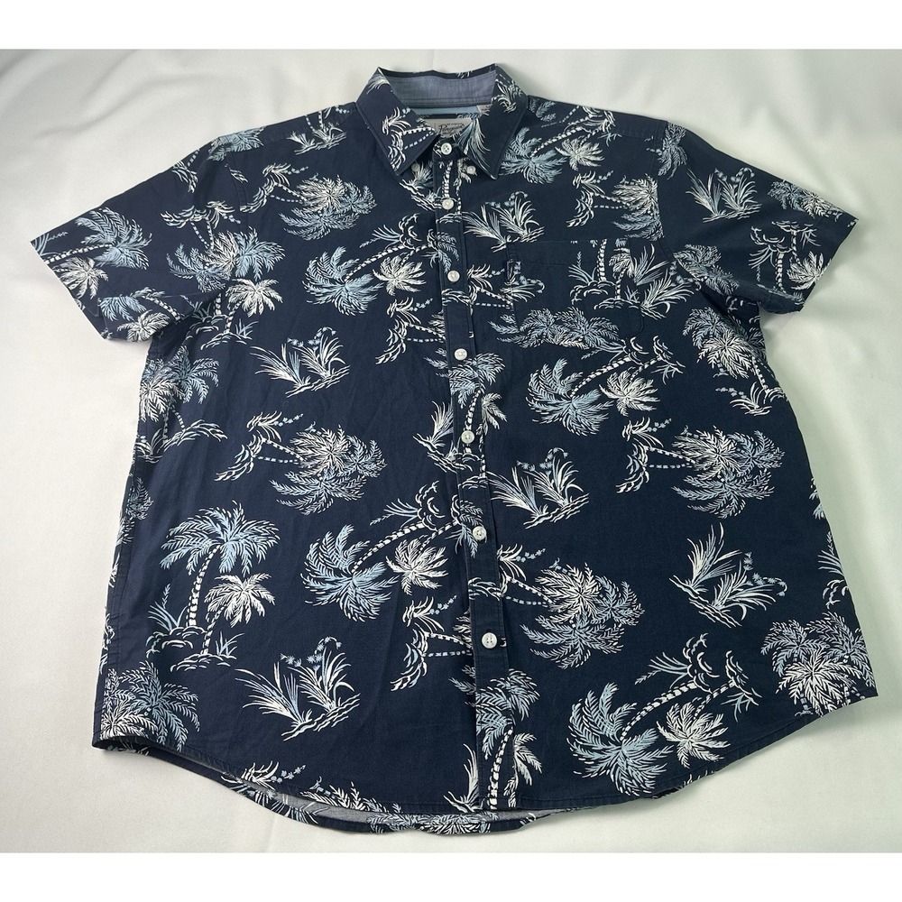 Penguin Munsingwear Mens Shirt Large Blue Hawaiian Palm‎ Tree Print Button Up